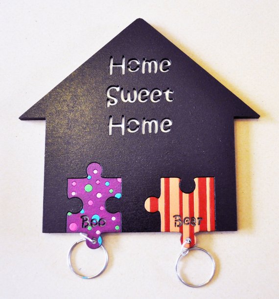 Personalised Painted Jigsaw Pieces Wall Key Holder Wood home sweet home