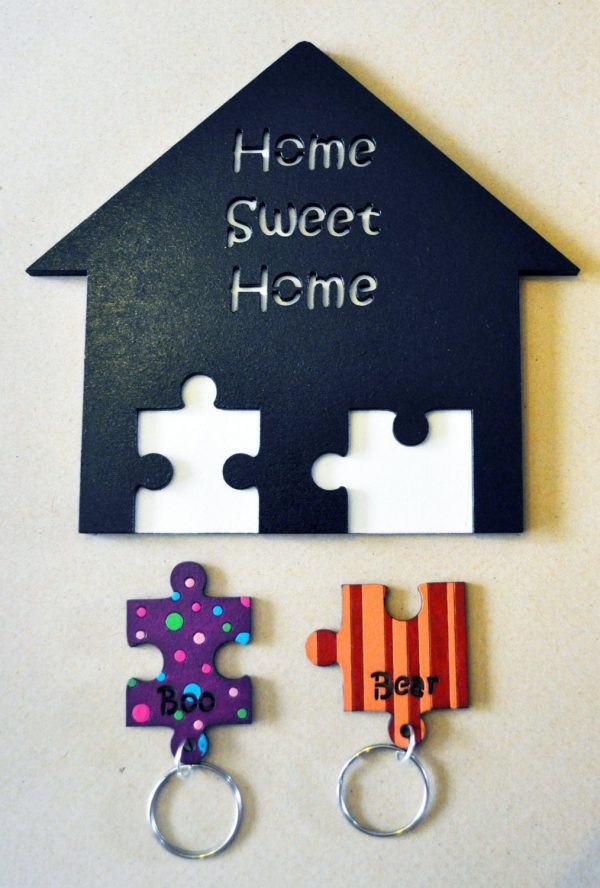 Personalised Painted Jigsaw Pieces Wall Key Holder Wood home sweet home - Image 2