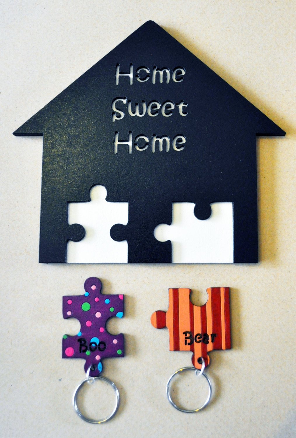 Personalised Painted Jigsaw Pieces Wall Key Holder Wood home sweet home - Image 2