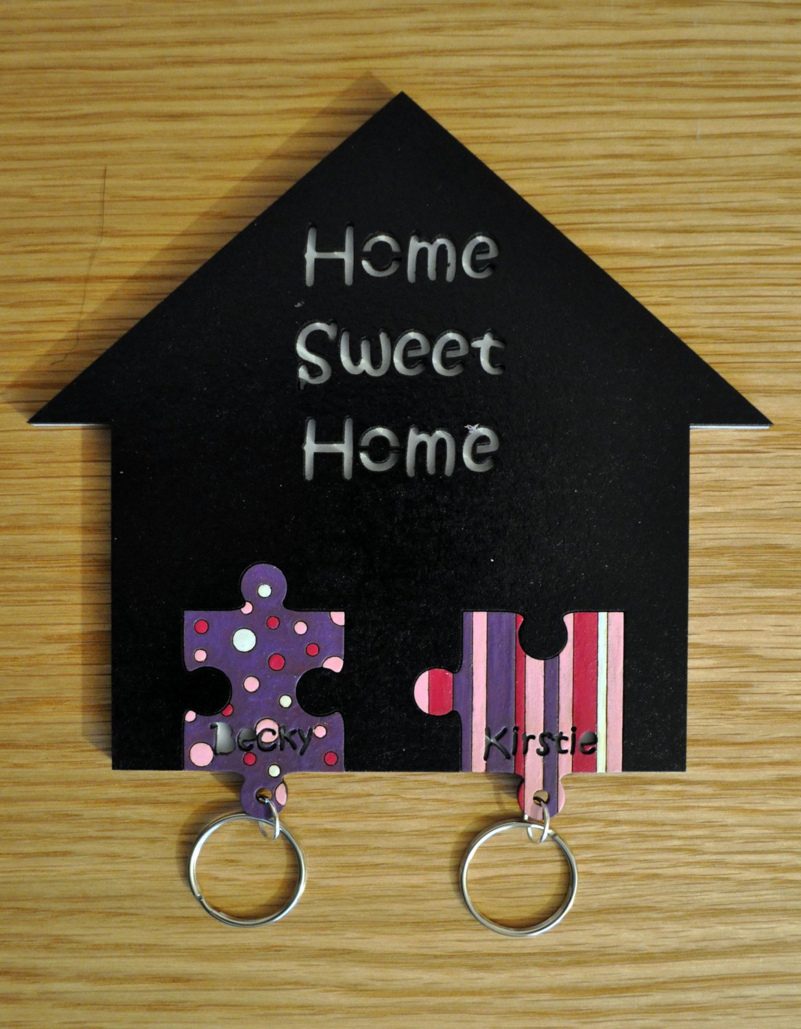 Personalised Painted Jigsaw Pieces Wall Key Holder Wood home sweet home - Image 3
