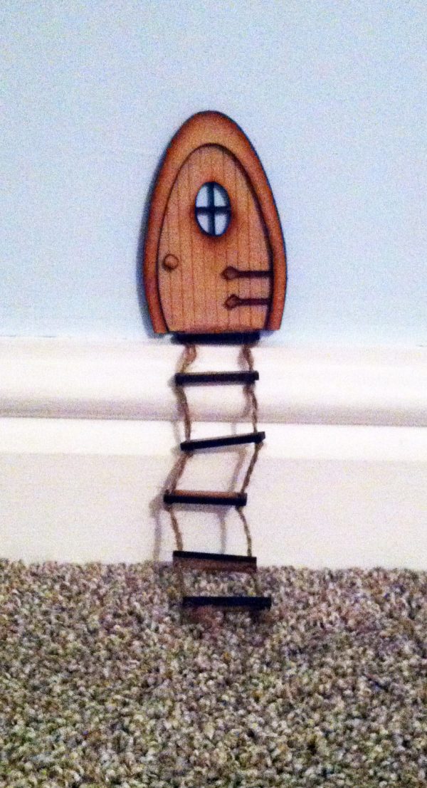 Fairy Door with string ladder Elf Wooden Laser Cut Fairies Pixies Handmade - Image 2