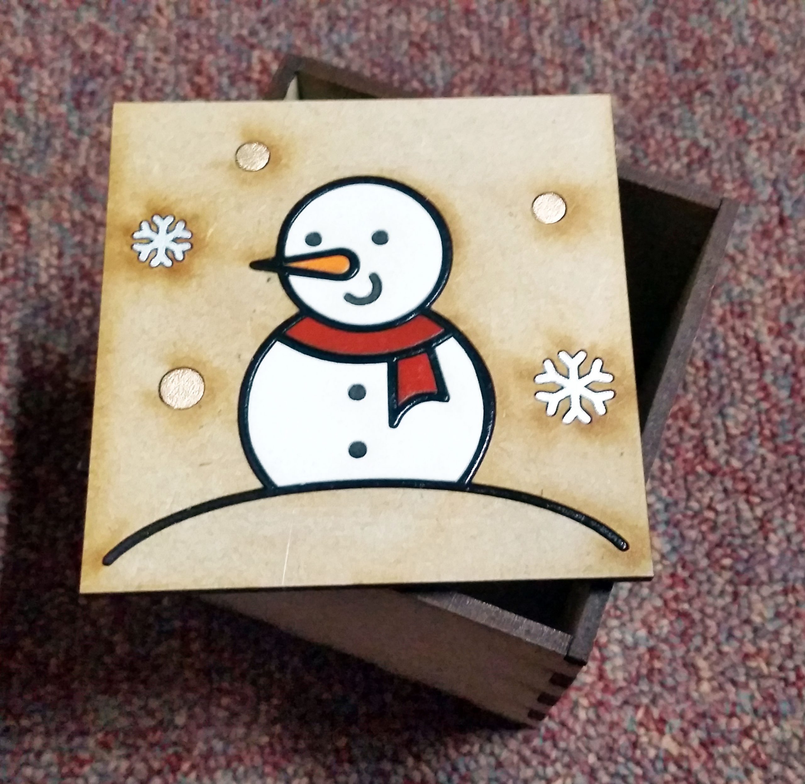 Snowman Little Trinket Box Jewellery Laser Cut Wood Small Gift Christmas Hand Painted