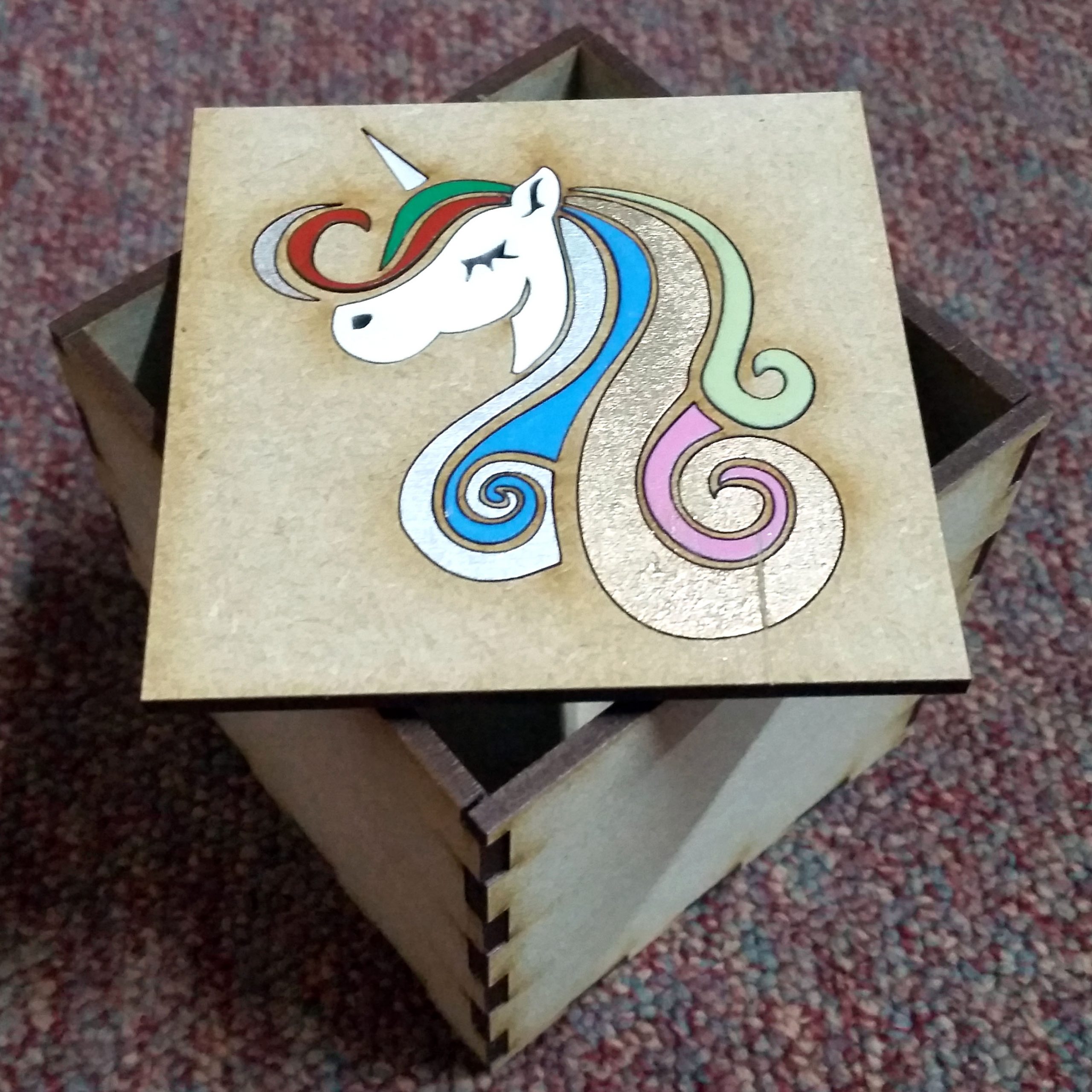 Unicorn Little Trinket Box Jewellery Laser Cut Wood Small Gift Christmas Hand Painted
